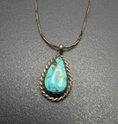 Vintage Native American Signed Navajo Turquoise Sterling Silver Pendant Necklace