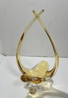 Vintage Chalet Glass Yello Glass Basket bowl  Criss Crossing Arms Hand Blown Art