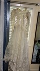 Vintage Wedding Dress Long Sleeve Beaded Sequence Long Train White W  Veil Sz S