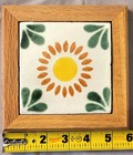 Mexican Talavera Ceramic Tile Sunflower Hand Painted Oak Frame Wall Art 4x4 Sol