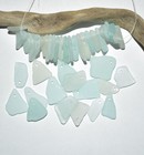 50 Drilled Small Sea Glass Beads Craft Genuine Beach Glass White Blue 16-20mm