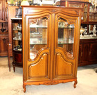 French Louis Xv Cherry Display Cabinet   Antique Glass Shelves   Carving