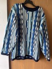 Vintage Sweater Mens Xxl Coogi Style White Blue 3d Knit Chunky Acrylic Black
