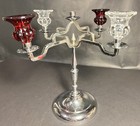 Vintage Art Deco 1930s Farberware Brooklyn Ny Glass   Chrome Candelabra 11 5   