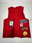 Vintage 2000   s Boy Scouts Of America Red Vest Lined With 26 Patches Stains D2