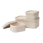  Storage Basket Set Of 3 With Leather Lids Fluted Cardboard - Light Grey Gray