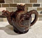Vintage Japanese Dragon Teapot Brown Glazed Ceramic Pottery Teapot Japan Figural