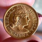 Republic Of Peru 1 2 Pound 1966 Gold 917 Gem Quality Appraised