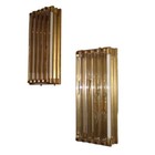 Pair Vintage Old Art Deco Brass   Glass Rod Ship Light Fixture Wall Sconces Lamp
