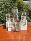 Vintage Mid Century Floral Tulip Pitcher Glass Tumbler Set 