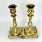 Vtg Solid Brass Candlestick Holder Pair Made In England Square Base 5 5  Classic
