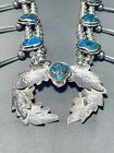 Leaf Tree Naja  Vintage Navajo Turquoise Sterling Silver Squash Blossom Necklace