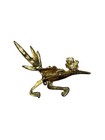 Vintage Gold Tone Sculptured White Enamel Red Eye Roadrunner Bird Brooch Pin