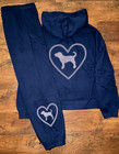 Victoria s Secret Pink Pearl Dog Campus Fz Hoodie   Campus Pants Noir Navy L Xl