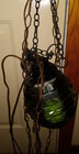 Vintage Green Glass Hanging Pine Apple   Grenade Shaped Swag Light W  Chain