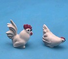 Two Vtg Retired Hagen Renaker Rooster And Hen Chicken Miniatures 