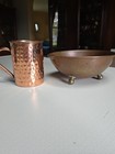 Vintage 100  Copper Coffee Mug And Hammered Copper 7  Three Toed Bowl 