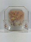 Vintage 3 Pc Floral Vanity Set Tray 2 Glasses Gold Trim Peach Flowers