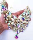 Breastshield Bib Necklace Earring Set Rhinestone Ab