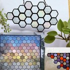 100 Pieces Hexagon Glass Mosaic Tiles For Crafts  Clear Iridescent Stained Glass