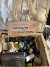 Vintage 1970s Woven Sewing Basket With Contents Spools Of Thread