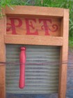 Early Antique Wood   Tin Toy Washboard Original Pet Stencil   Green Paint