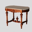 Brooks School Renaissance Revival Carved Walnut Burl   Marble Parlor Table C1880
