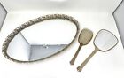 Vintage Gold Tone Filigree Rose Hairbrush Hand Mirror And Vanity Tray Set