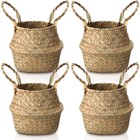  4 Pcs Woven Seagrass Baskets Belly Basket Folding Boho Natural Plant Pot With 