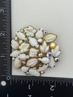 Vintage Leaf Flower Milk Glass Ab Rhinestone Brooch Pin