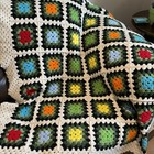 Vintage Granny Square Crocheted Afghan Throw Blanket Handmade Colorful 42x 56 