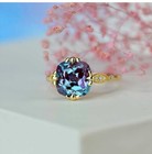 Vintage   Antique 3 Ct Cushion Cut Alexandrite Stone Solitaire Style Floral Ring