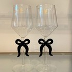 Black Bow Wine Glass Set Of 2 Holiday Glam Barware New