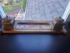 Vintage Brass Double Inkwell   Tray letter Opener Holder  Oxidizing  See Pics 