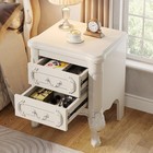 White Nightstand  End Table With 2 Drawers Carved Bedside Table For Bedroom
