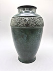 Antique Japanese Meiji Period Bronze Vase With Green Patina 8 Inches High