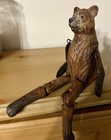 Beautiful Hand Carved Brown Wooden Jointed Bear Shelf Sitter Figurine 