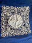 Antique Handkerchief Lace  as Is Silk Center   Fragment Repurpose Ecru Doll Lace