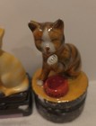 Set Of 3   Vintage Porcelain Cat Trinket Boxes With Trinkets In Plastic 