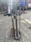 Vintage Forged Wrought Iron Fireplace Tool Set With Cast Iron Base