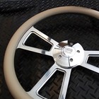 18  Polished Billet Style Steering Wheel 5-hole With Horn And Grey Vinyl Grip
