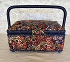 Floral Rectanglar Vintage Fabric Sewing Basket W handle  Very Clean