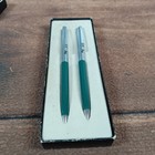 Vintage Paper Mate Pen And Pencil Set Teal Green Chrome Double Heart Logo Boxed