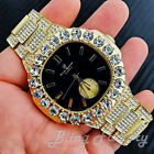 Men s Iced Luxury Black Dial Bling Gold Plated Alloy Big Cubic Zirconia Watch