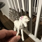 White Fantasy Unicorn Figurine Pink Mane   Purple Tail Bow Accent