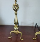 Vintage Brass And Cast Iron Andirons 19  High Fireplace