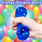 Blue Squishy Glitter Stress Balls For Kids And Adults - Stretch Stress Relief Sq