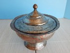Antique Ottoman Covered Serving Bowl Copper Tinned Copper Hand Hammered