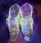 Pair Antique 1876 Gillinder Centennial Glass Slipper Shoes Uv Manganese Eapg