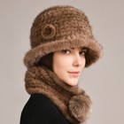 Women s Real Mink Fur Hat   Real Mink Fur Scarf Knitted Beanies Warm Ski Cap